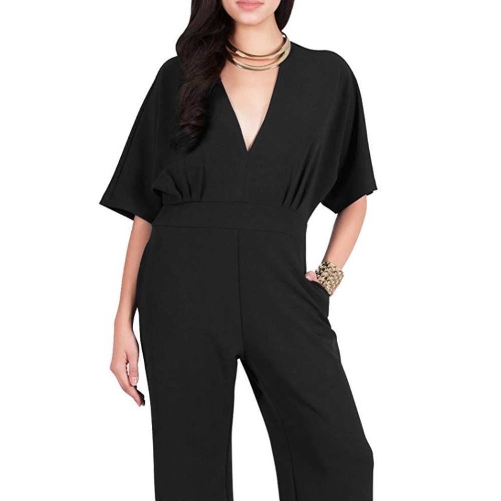 Black deep V jumpsuit XXL NWT